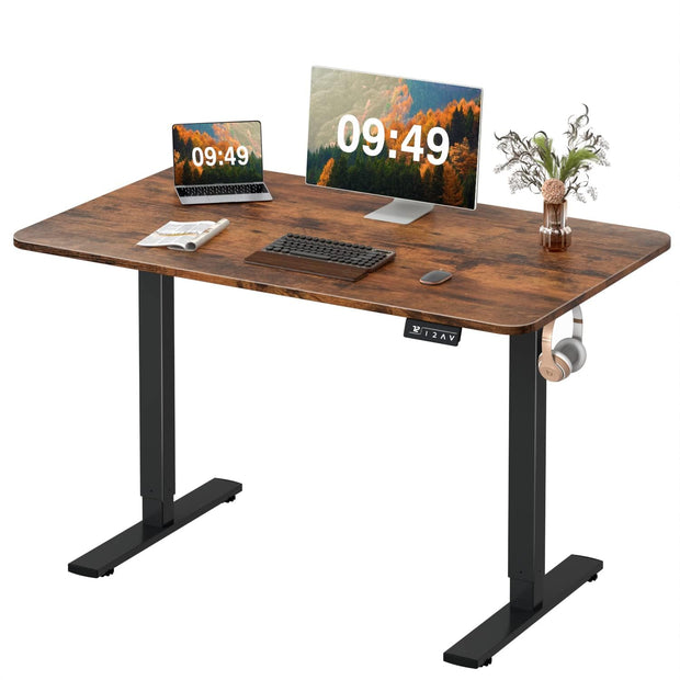 Furmax Electric Height Adjustable Standing Desk Large 55 x 24 Inches Sit Stand Up Desk Home Office Computer Desk Memory Preset with T-Shaped Metal Bracket, Black