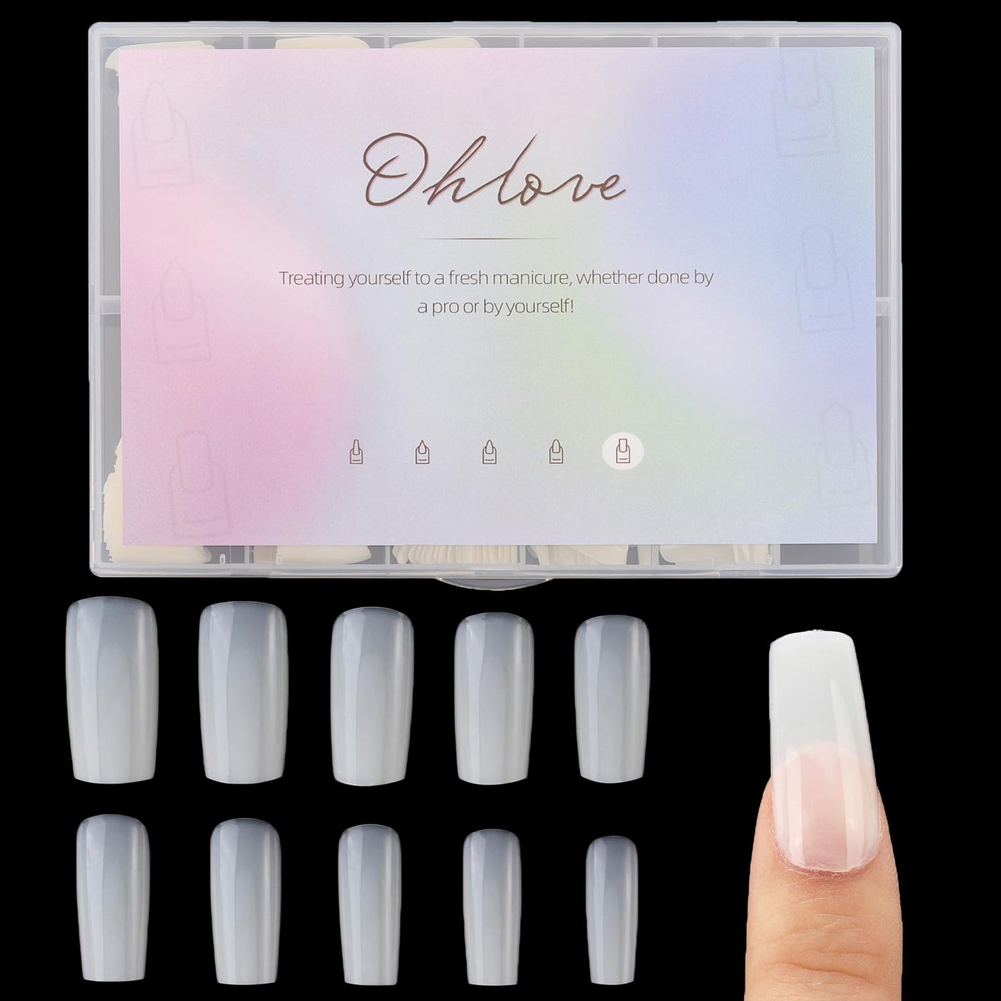 500Pcs Square Nail Tips Full Cover Clear Fake Nail Tips for Acrylic Nails, Size 0~9