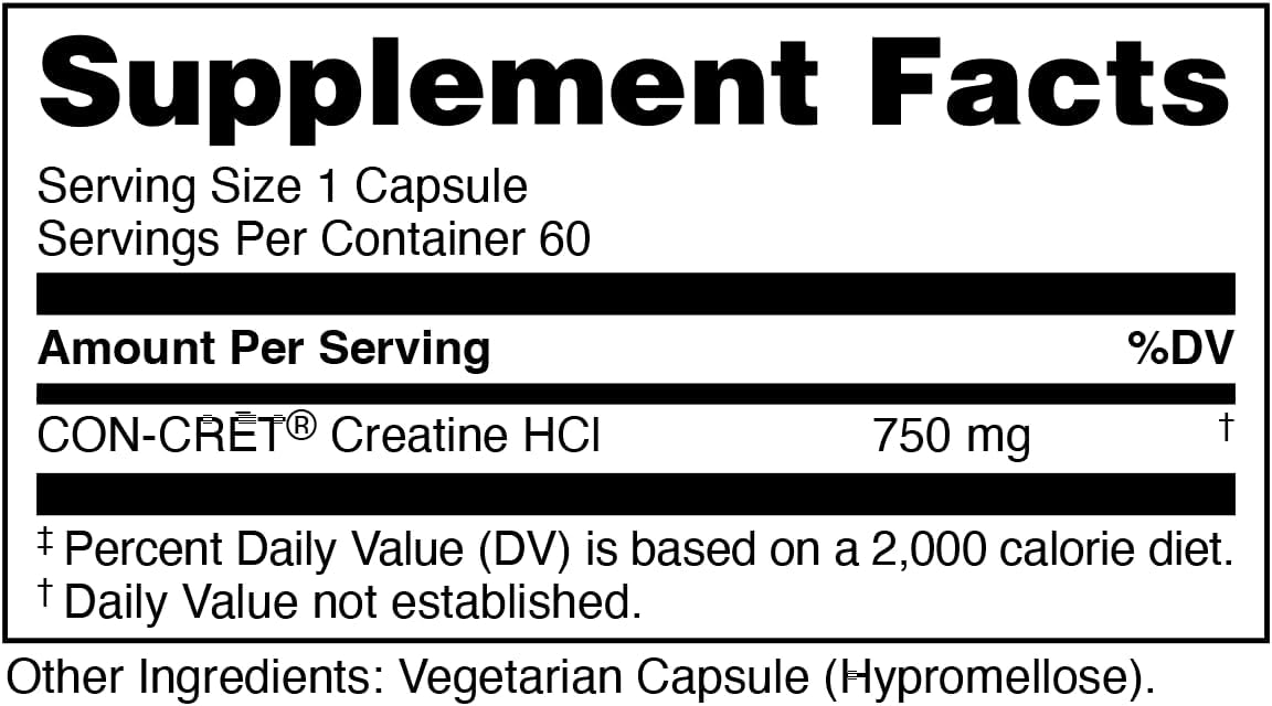 Bucked Up - Creatine HCL, 750mg Serving - 60 Servings (60 Capsules)