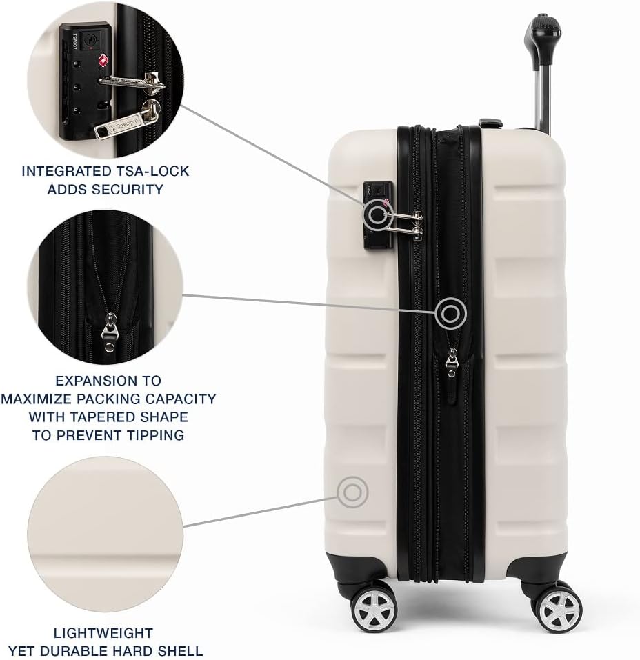 Travelpro Runway 2 Piece Luggage Set, Carry-on & Convertible Medium to Large 28-Inch Check-in Hardside Expandable Luggage, 8 Spinner Wheels, TSA Lock, Hardshell Suitcase, White