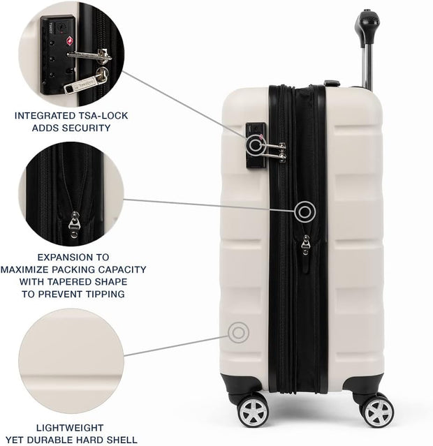 Travelpro Runway 2 Piece Luggage Set, Carry-on & Convertible Medium to Large 28-Inch Check-in Hardside Expandable Luggage, 8 Spinner Wheels, TSA Lock, Hardshell Suitcase, White