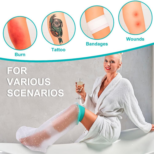 Waterproof Leg Cast Cover for Showering, Reusable Shower Sleeve for Lower Leg After Surgery, Watertight Non-Slip Adult Fracture Protector Bag, Water Proof Medical Covers for Calf/Ankle/Wound/Bandages