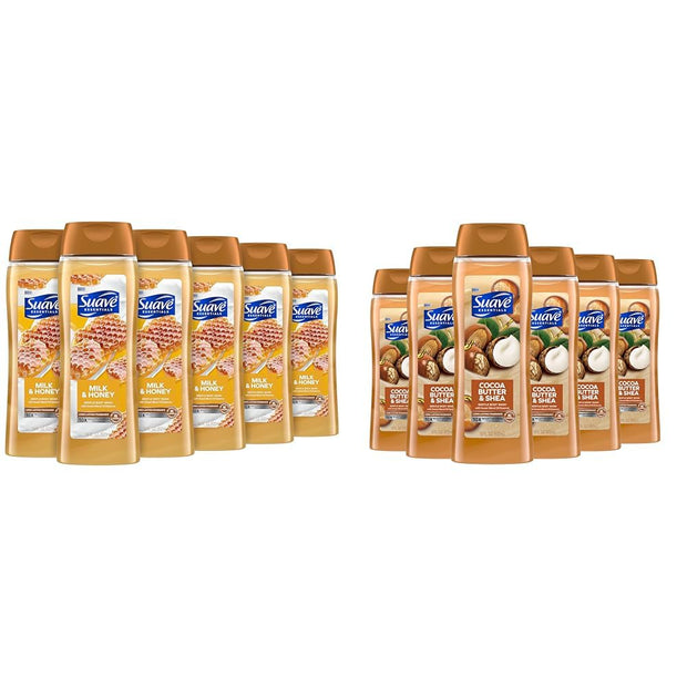Suave Moisturizing Body Wash, with Milk & Honey and Vitamin E Extract, No Parabens, No Phtahaltes, 18 Oz Pack of 6