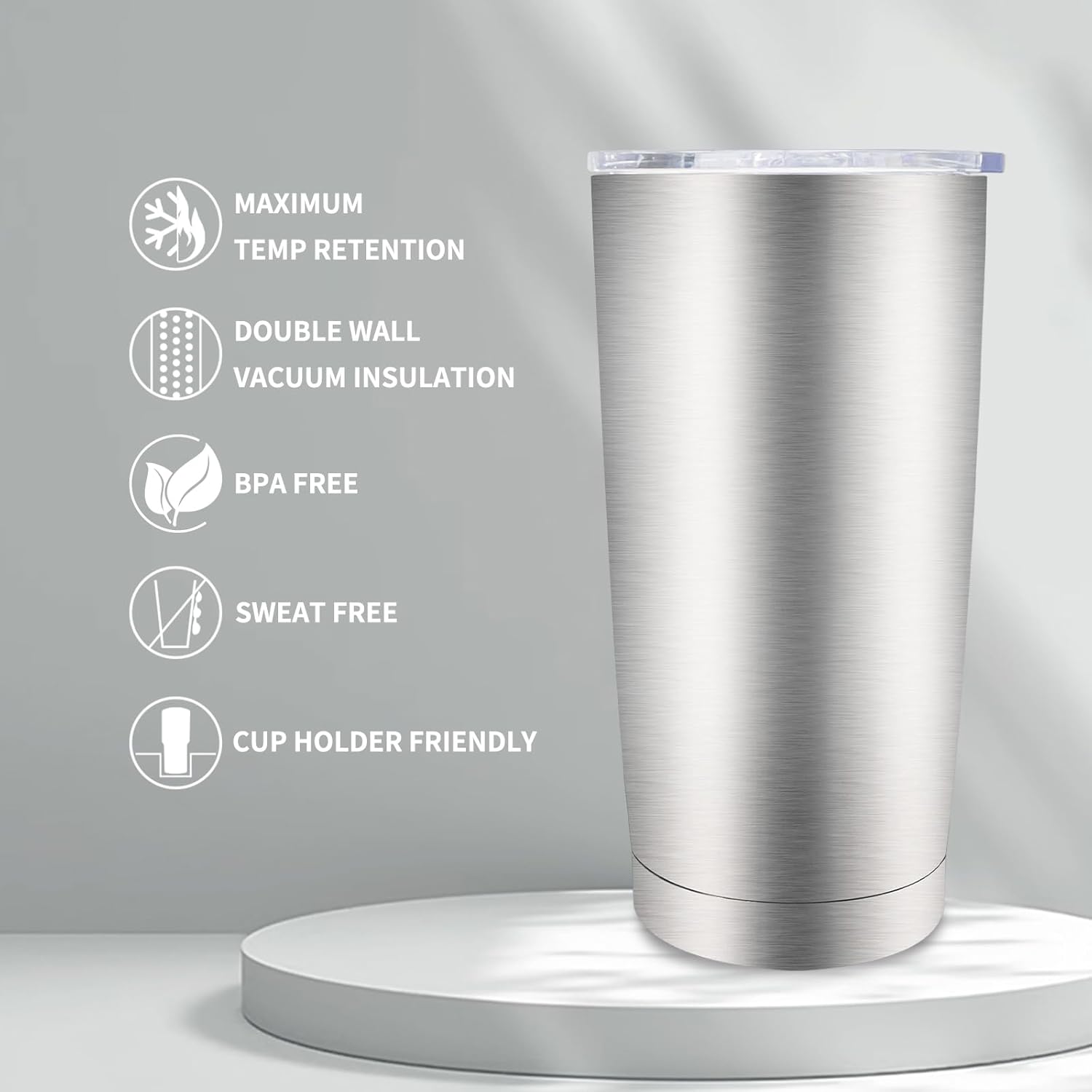 20 oz Tumblers Bulk, Stainless Steel Tumbler with Lid and Straw, Vacuum Double Wall Insulated Travel Coffee Mug with Sliding Lid, Powder Coated Cup for Hot and Cold Drinks (Stainless,6 pack)