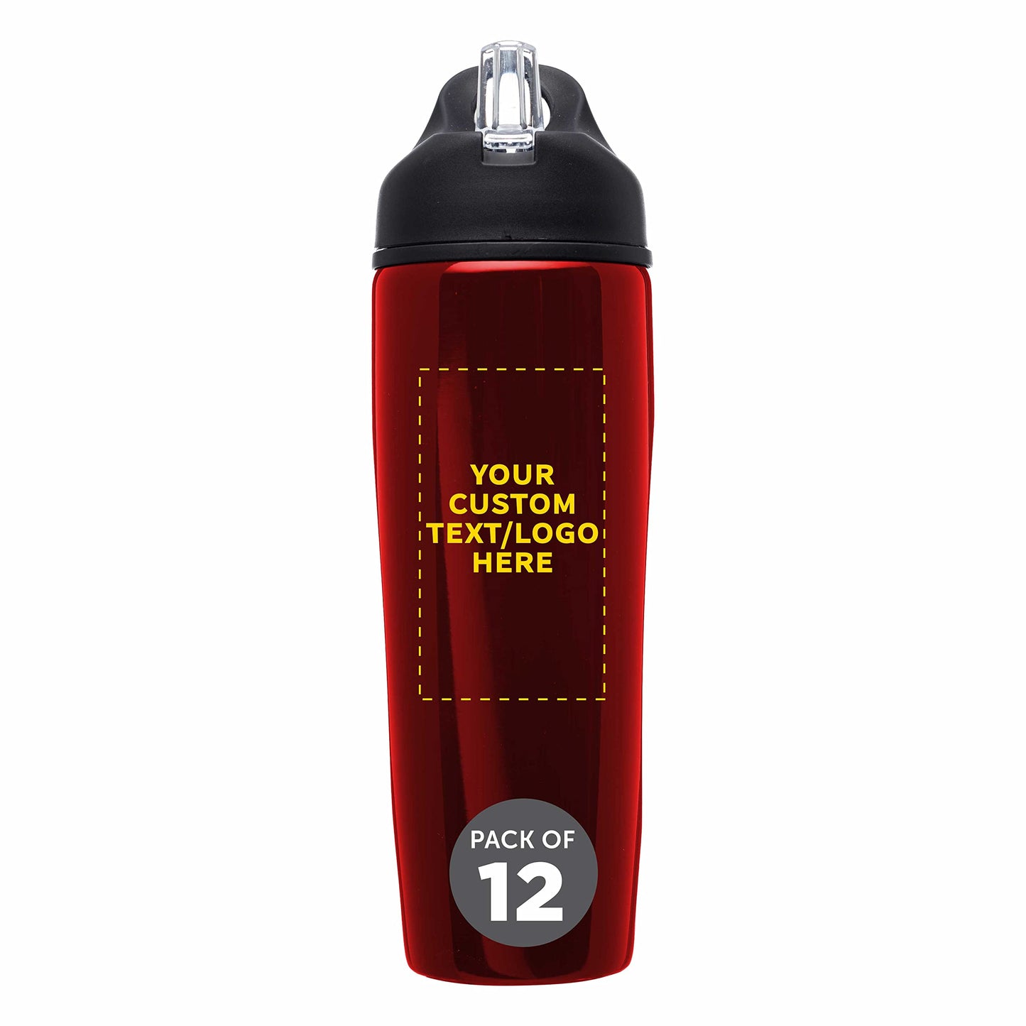 DISCOUNT PROMOS Custom Stainless Steel Water Bottle, 24 pack, Personalized Text, Logo, 28.5 oz Metal Sports Bottles with Flip Top, Easy Carrying, Red