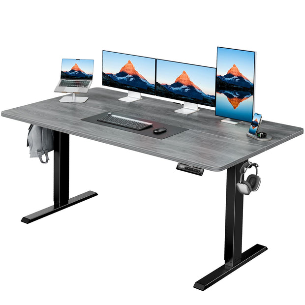 HUANUO 48" x 24" Electric Standing Desk Adjustable Height, 4 Memory Height Settings, Headphone Hook, Cable Manager, Sit Stand Up Desk for Home Office & Computer Workstation, Black