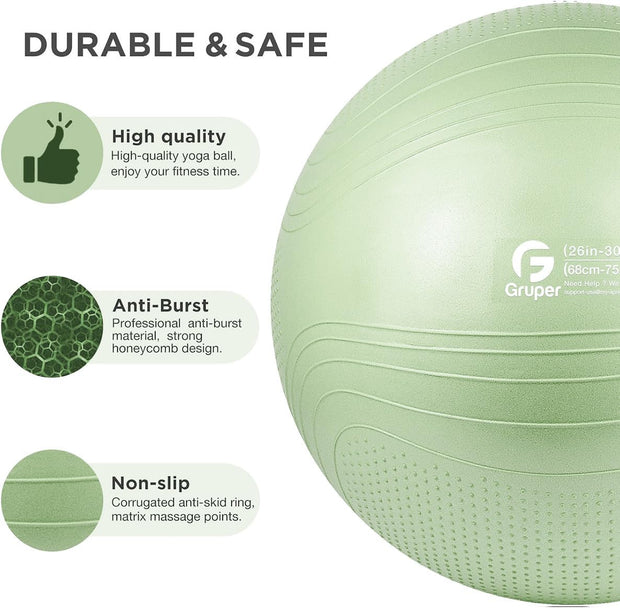 Yoga Ball, 18-30 Inch Extra Thick Exercise Ball for Workout Fitness Balance, Anti Burst Chair for Home and Office Desk, Includes Hand Pump & Workout Guide Access