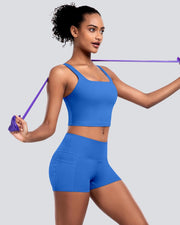 Womens Sports Bras 5 Packs - Square Neck Longline Workout Crop Tank Tops Padded Yoga Camisole with Built in Pads