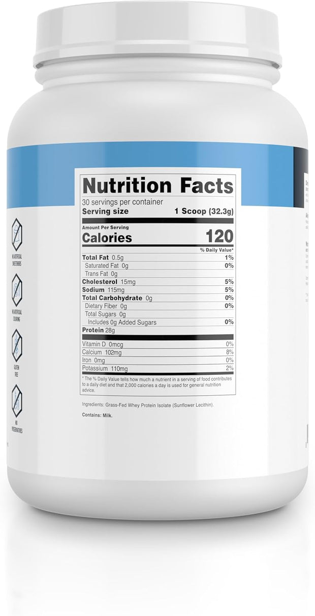 Transparent Labs Grass-Fed Whey Protein Isolate - Naturally Flavored, Gluten Free Whey Protein Powder with 28g of Protein per Serving & 9 Amino Acids - 30 Servings, Unflavored