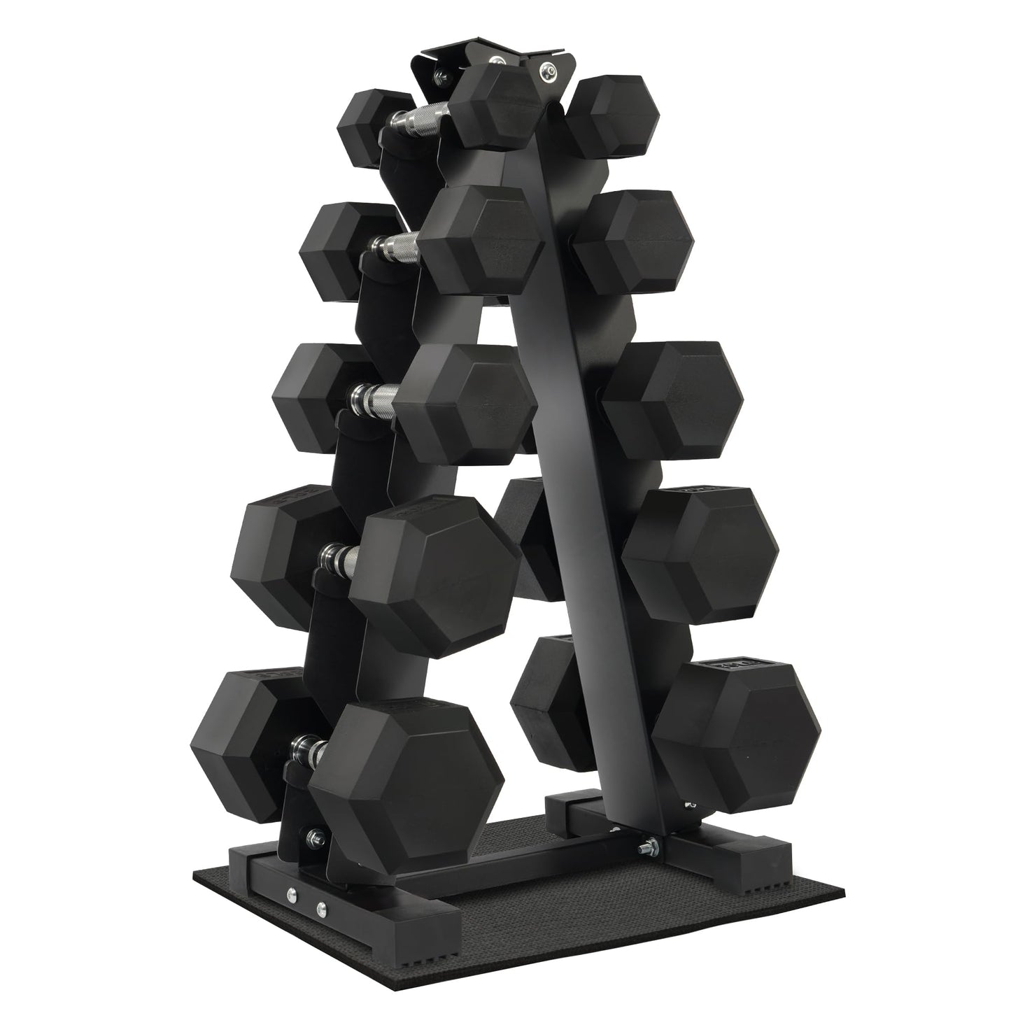 Fitvids Rubber Encased Hex Dumbbell Set with Rack, 5-20LB or 5-25LB Hand Weights with Anti-Slip Grip for Exercise & Fitness, Dumbbell Weights Set for Home Gym, 100LB or 150LB Set Options