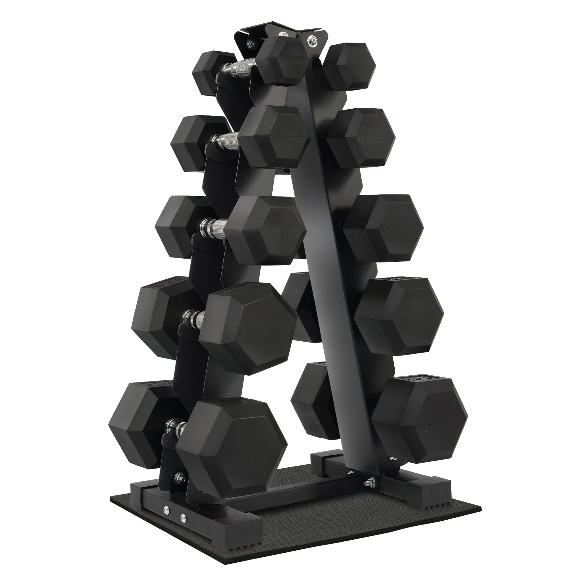 Fitvids Rubber Encased Hex Dumbbell Set with Rack, 5-20LB or 5-25LB Hand Weights with Anti-Slip Grip for Exercise & Fitness, Dumbbell Weights Set for Home Gym, 100LB or 150LB Set Options