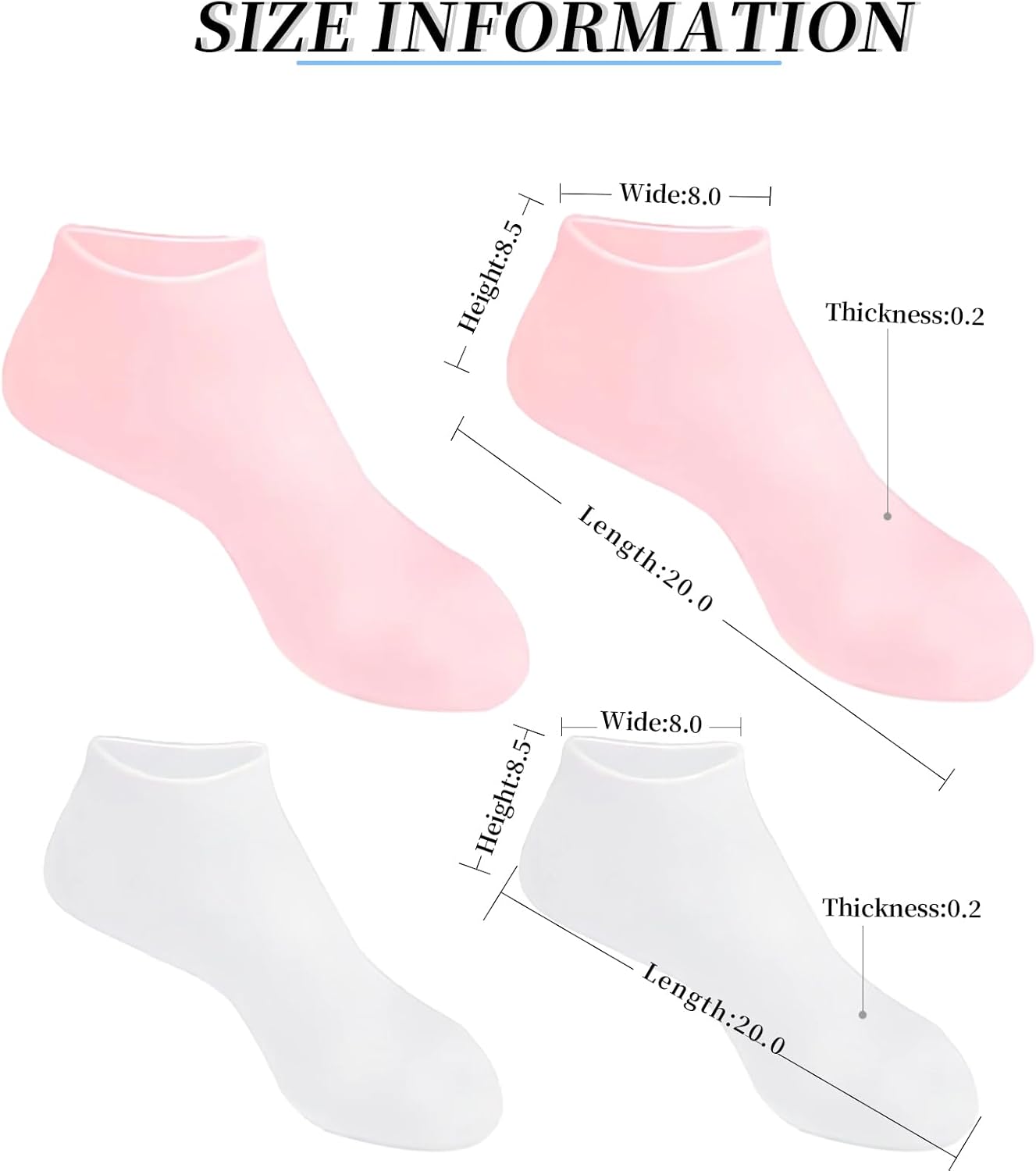 2 Pairs Silicone Socks for Women - Soft Gel Aloe Moisturizing Socks for Women's Spa Pedicure, Repairing Dry Feet, Cracked Heels and Softening Rough Skin - Pink & White