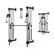 Wall-Mounted Folding Smith Machine Home Gym, All-in-One Compact Power Cage & Cable Pulley Trainer with 125–250LB Dual-User Resistance Band System for Home, Garage, Basement Fitness