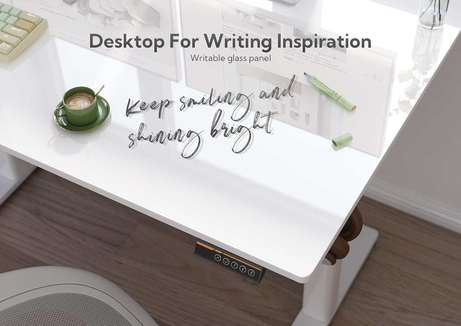 INNOVAR Glass Standing Desk, 48x24 Inch White Standing Desk Adjustable Height Electric Stand Up Quick Install for Computer Desks, Super White