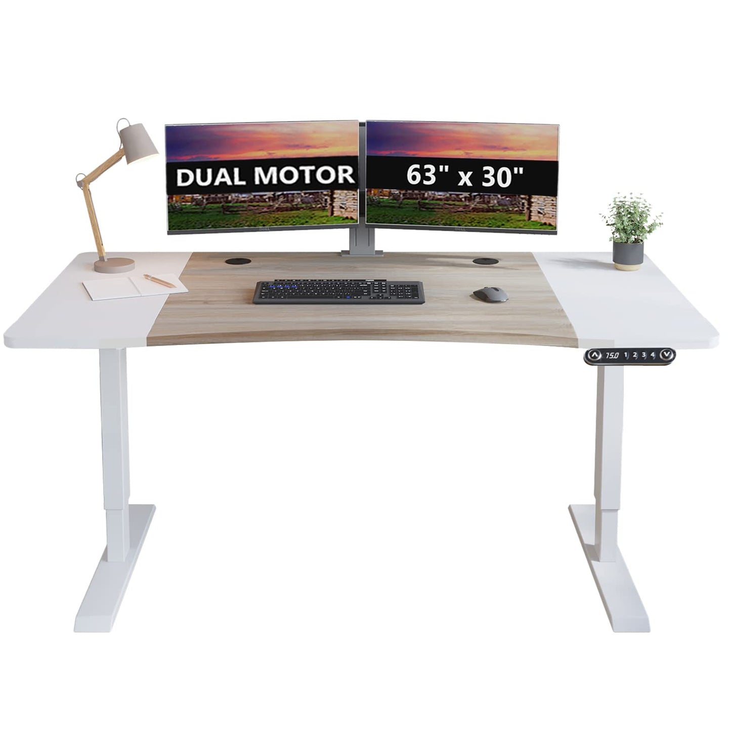 bilbil L-Shaped Electric Height Adjustable Standing Desk 59 Inches, Stand Up Rising Table for Home Office with Splice Board, Black Frame and Rustic Brown Top