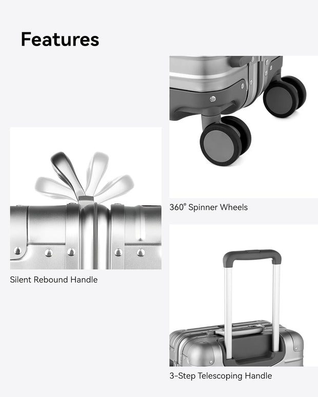 LUGGEX All Aluminum Carry On Luggage with Wheels - Zipperless Hardshell Suitcase with TSA Lock (Silver, 20 Inch)