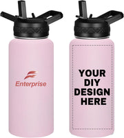 Personalized Custom Water Bottle with Text Photo Print in USA 32oz Double Wall Stainless Steel Leakproof Wide Mouth Cup with Flip Straw