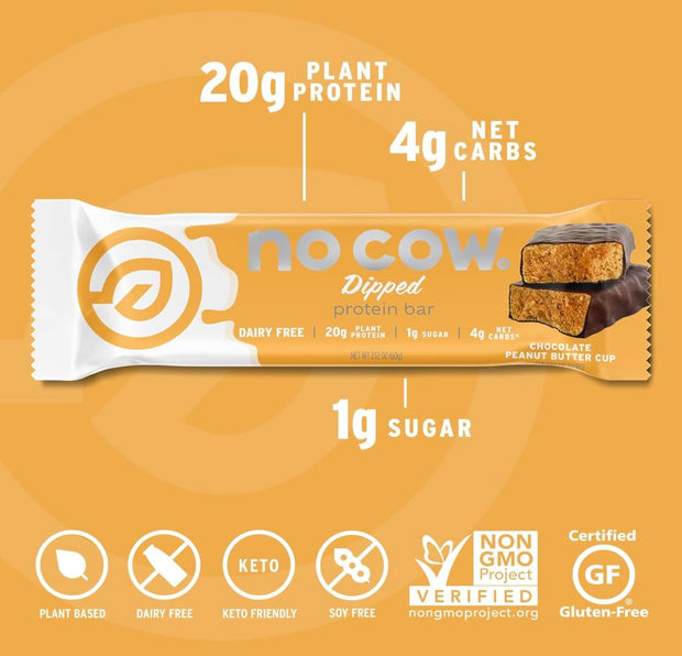 No Cow Vegan Protein Bars, Upgraded Brand Sampler Pack | 20g Plant Based Protein, Gluten Free, Dairy Free, Soy Free, Keto Friendly, Low Sugar, High Fiber Snack Bars | Pack of 12