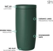 Simple Modern Travel Coffee Mug Tumbler with 360° Lid | Ceramic-Lined Insulated Stainless Steel Cold Brew Iced Coffee Cup Thermos | Gifts for Women Men Her Him | Voyager Signature | 16oz | Forest