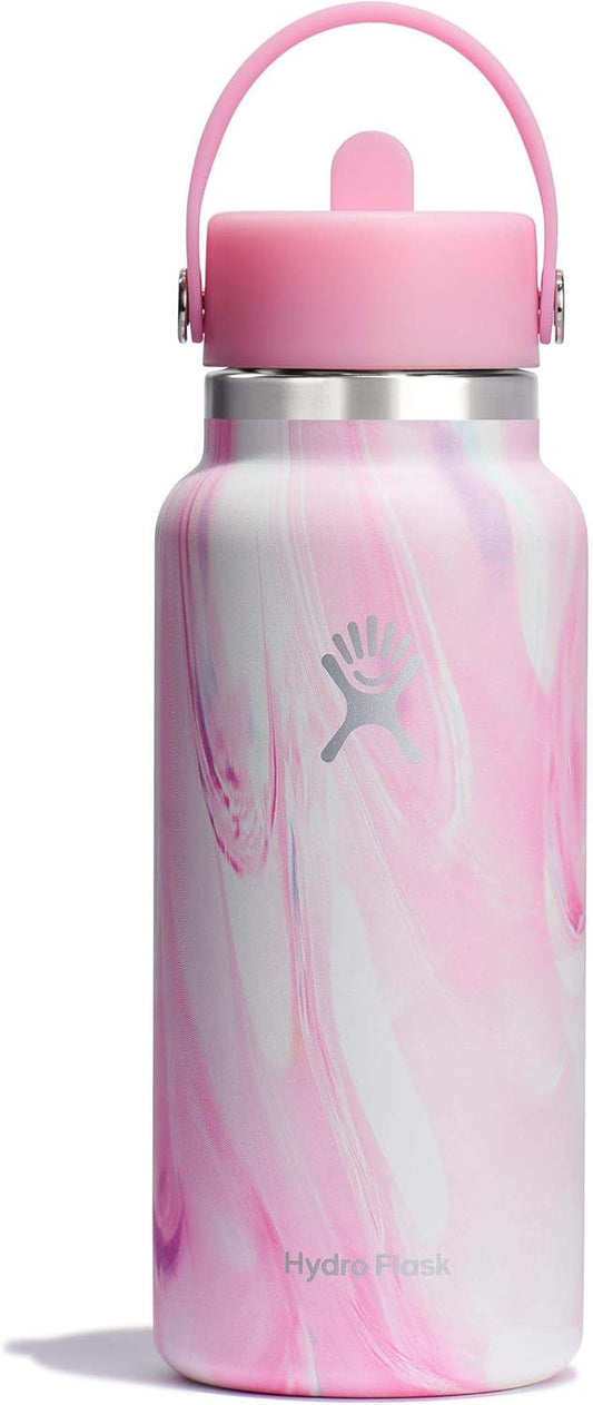 Hydro Flask 32 Oz Wide Flex Straw Cap Bottle - Insulated Stainless Steel - Wide Straw Lid, Non Spill, Leakproof in Jelly Pink