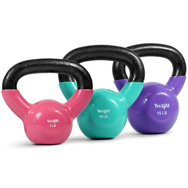 Yes4All Kettlebell Set Vinyl Coated Weights Combo for Full Body Workout Equipment Push up, Grip Strength Training, Dumbbell Weights Exercises