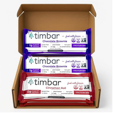 timbar Protein Bars 4 Pack | 12g Plant Based Protein & 9g Fiber Plant Based- Energy & Nut Bars | Gluten Free, Non-GMO, Dairy Free, Healthy On-the-Go Snack & Meal Replacement (4 Packs, Sampler Pack)