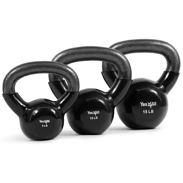 Yes4All Kettlebell Set Vinyl Coated Weights Combo for Full Body Workout Equipment Push up, Grip Strength Training, Dumbbell Weights Exercises