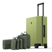 LEVEL8 Trunk Luggages, Large Suitcase 28 Inch Luggage with Spinner Wheels, Luminous Textured Checked Lightweight Hard Shell with Tsa Lock, Black