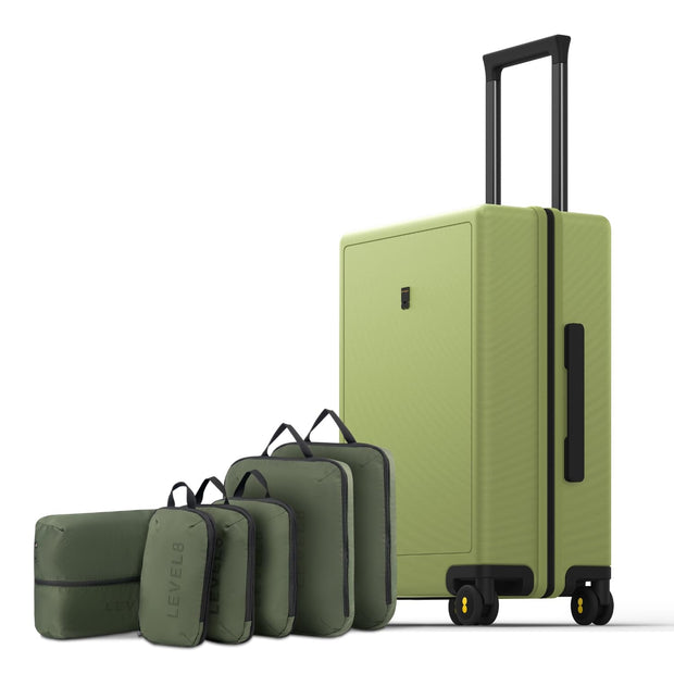 LEVEL8 Trunk Luggages, Large Suitcase 28 Inch Luggage with Spinner Wheels, Luminous Textured Checked Lightweight Hard Shell with Tsa Lock, Black