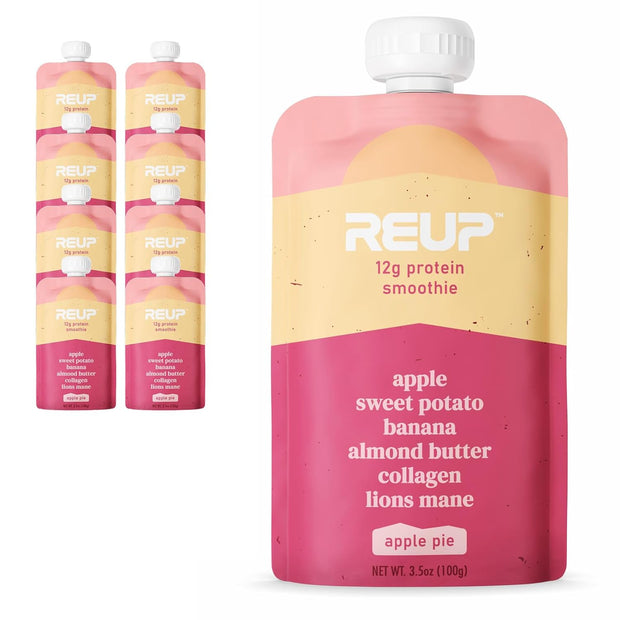 Reup Collagen Protein Smoothie - 12g Protein, 10g Collagen, Dairy Free, Ready to Drink - High Protein Snacks for Adults, Dairy Free Protein Shakes, Protein Pouches Adult, Smoothie Pouches - 8 Count