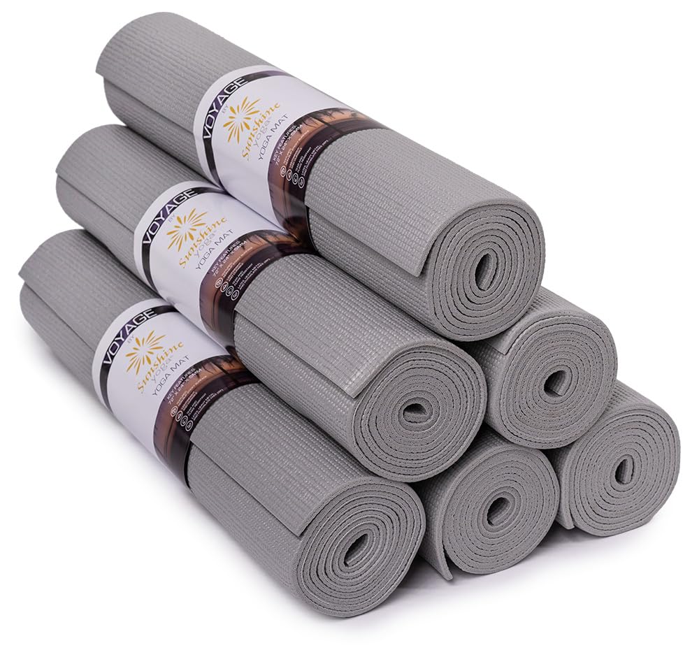Sunshine Yoga Voyage Yoga Mat, 6 Pack, 72" x 24" Professional Studio and Gym Bulk Yoga Mats, 5mm Thick, Durable, Anti-Tear, Non Slip Fitness and Exercise Mats