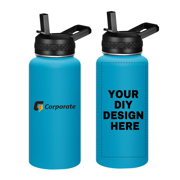 Personalized Custom Water Bottle with Text Photo Print in USA 32oz Double Wall Stainless Steel Leakproof Wide Mouth Cup with Flip Straw