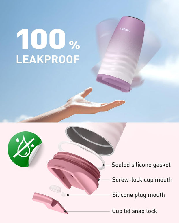 TOURIT 16 oz Travel Coffee Mug, Insulated Stainless Steel Travel Mug with Lid, Leak-Proof Double-Wall Vacuum Tumbler, Reusable Coffee Cup - Rose