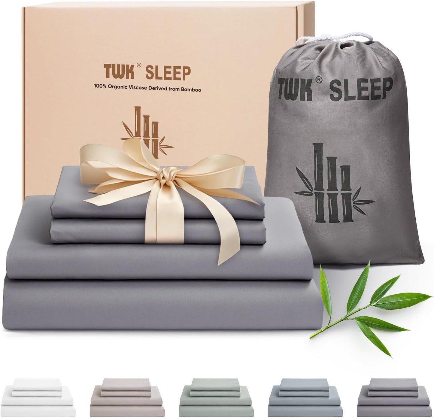 TWK Luxury Sheet Set, Genuine 100% Organic Viscose Derived from Bamboo, Cooling & Breathable, Silky Soft, Bedding Sheets & Pillowcases (White, King(78 * 80 * 15))