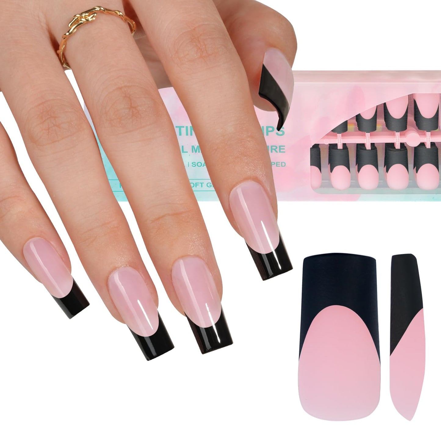 Misssix Deep French Gel Nail Tips, 150Pcs French Tip Press on Nails Long Square Brown, No Need to File 3 in 1 Tips Pre-lasting, Fake Nails for Nail Art DIY 15 Sizes