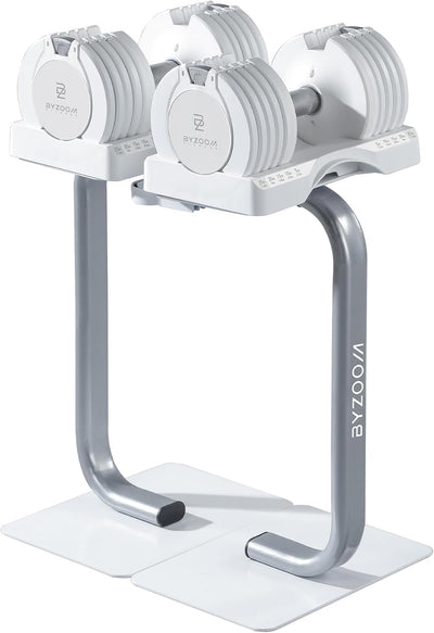 White 25lb Adjustable Dumbbell & Dumbbell Stand Set for Weight Training Fitness Exercise Body Workout