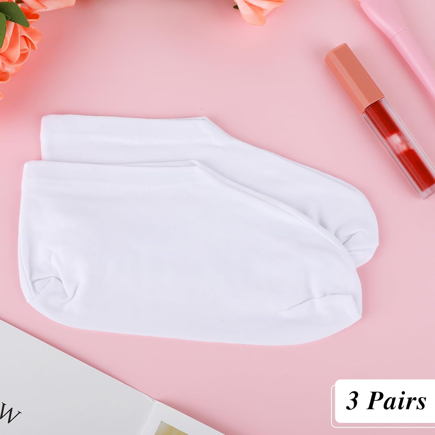 3 Pairs Moisturizing Socks Overnight, Spa Socks for Dry Feet, Cotton Moisture Enhancing Socks, Lotion Socks for Cracked Heel Repair, Cosmetic Moisturizing Socks for Women White