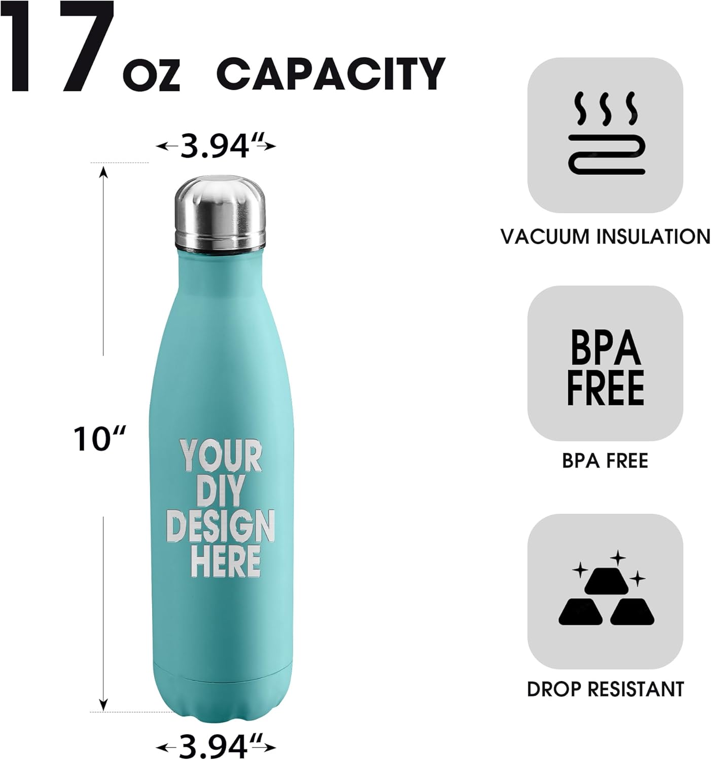 Personalized Custom Water Bottles Print in USA 17oz 12 Pcs Stainless Steel Double Wall Insulated Leakproof Cups With Colorful Text Logo for Sports Outdoors