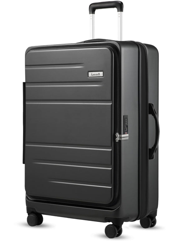 LUGGEX Carry On Luggage 22x14x9 Airline Approved, Expandable Polycarbonate Suitcase with Front Pocket (Charcoal Metallic, 20 Inch, 35L)