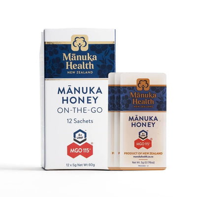 Manuka Health UMF 6+/MGO 115+ Manuka Honey On-The-Go Packets (0.176oz Packets, 12 Count), Superfood, Authentic Raw Honey from New Zealand