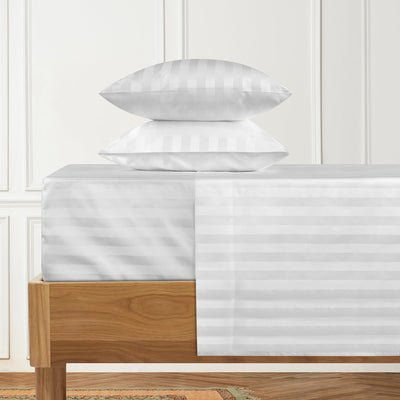 URBANHUT 1000 Thread Count Egyptian Cotton Sheets Damask Striped King Size, Long Staple Soft & Breathable, 4 Pc Bed Sheet Sets, Luxury Hotel Sateen Sheets Fits 16" Deep Pocket - White