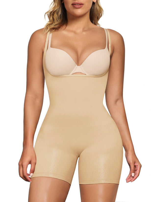 SHAPERX Open Bust Shapewear Tummy Control Bodysuits for Women Seamless Compression High Waisted Body Shaper