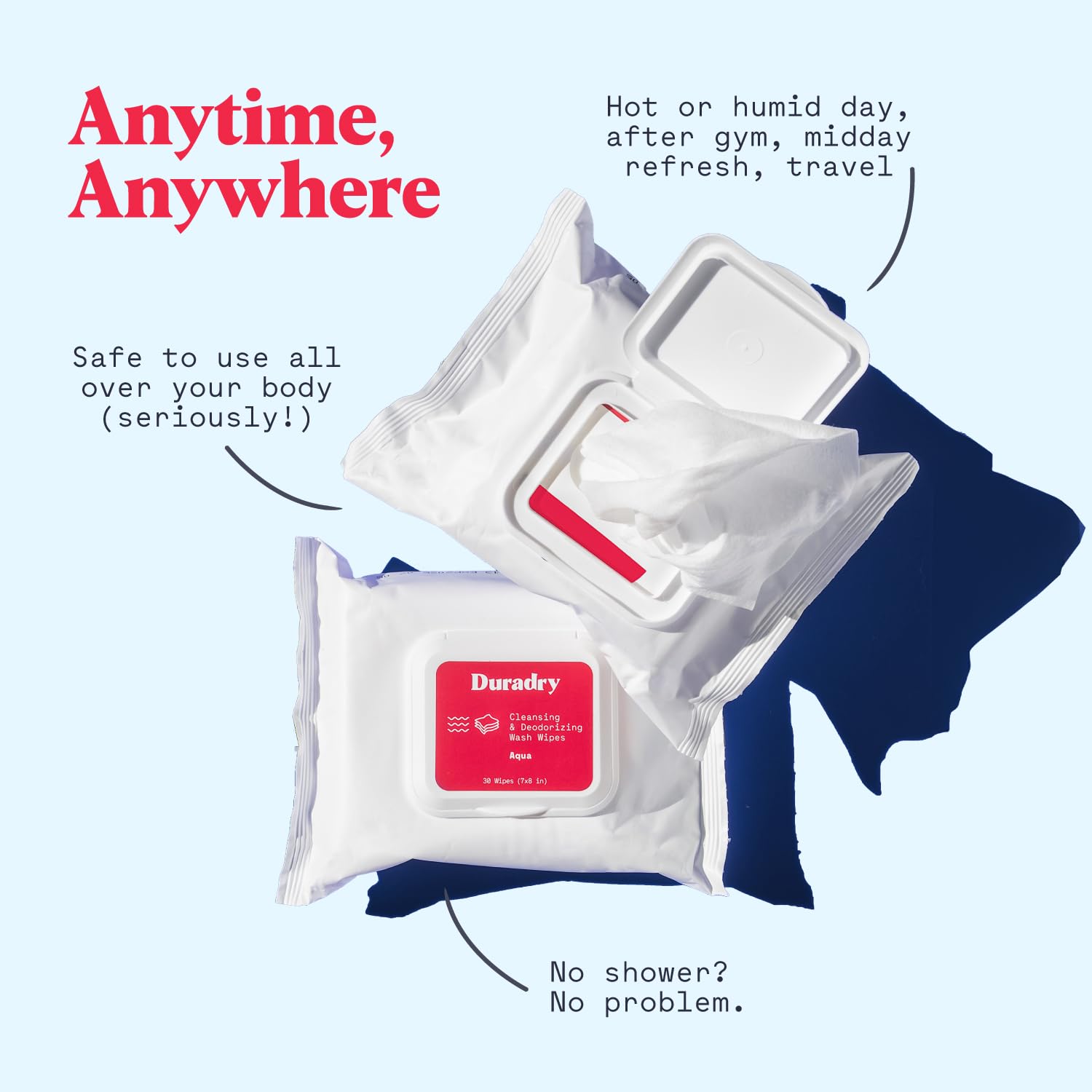 Whole-Body Deodorant Wipes for Men & Women- Body Wipes for Sweat & Odor Control, Use for On-the-Go Cleansing, Gym Sessions, Travel, or Rinse-Free Shower Alternative - Aqua Scent, Pack of 1