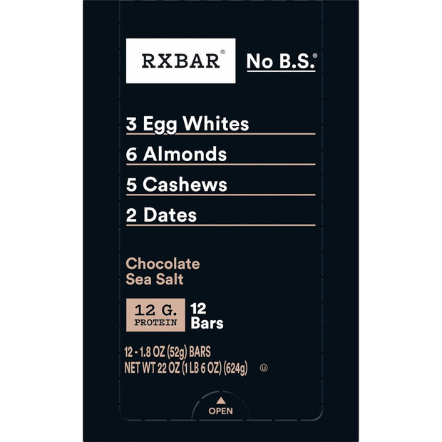 RXBAR Protein Bars, Protein Snack, Snack Bars, Chocolate Sea Salt, 22oz Box (12 Count)