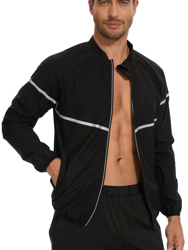 Sauna Suit for Men Sweat - Long Sleeve Shirt Jacket Workout Body Shaper Zipper Top Slimming Fitness Trainer Gym