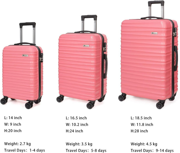 Luggage Set 3 Pieces (20/24/28) -Suitcase Set - Carry on Luggage with Wheels - Check-in Luggage - PC + ABS Durable Suitcase Rotating Silent Wheels Hardside Luggage with Spinner Wheels,3pcs (Pink)