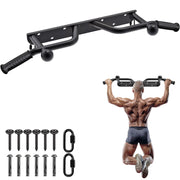 SELEWARE Heavy Duty Wall Mounted Doorway Pull Up Bar Fully Welded Multifunctional Chin Up Bar with Resistance Band Hooks & Ball Finger Training, 500LB Capacity Support Beam or Joist Mount