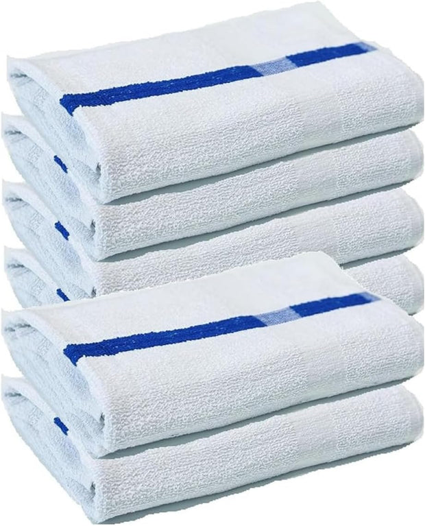 Towels N More 24x48 Soft Poolside Towels 6 Large Super Absorbent White Pool Towel with Blue Center Stripe for Home Pool Spa Gym Hotel Motel as Bath Towels