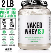NAKED Whey Isolate Protein - Only 2 Ingredients, 30g Grass-Fed Protein, Zero Carb, Unflavored, Undenatured, Non-GMO, No Soy, Gluten-Free, No Preservatives - 28 Servings