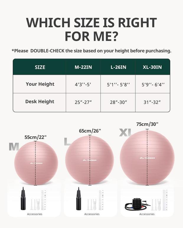 Trideer Yoga Ball – Anti-Burst Exercise Ball for Pregnancy, Office, Birthing, Stretching & Core Workout – Home Gym & Therapy